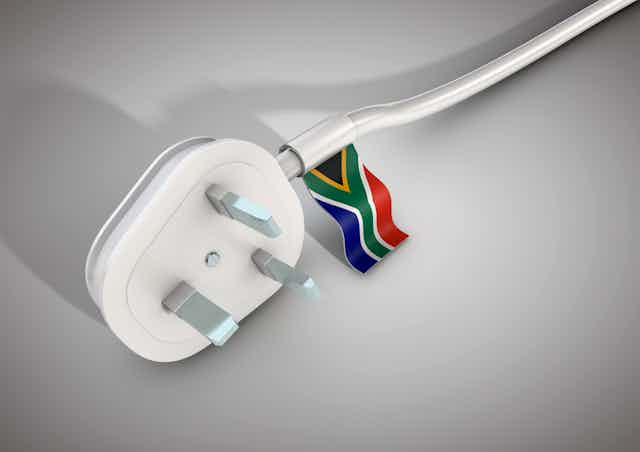 Electrical power cable and plug with South African flag.