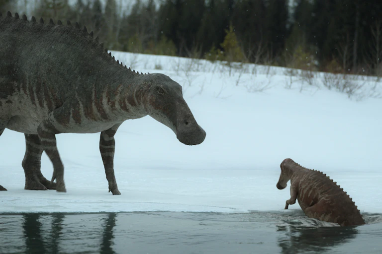 Dinosaurs in snow