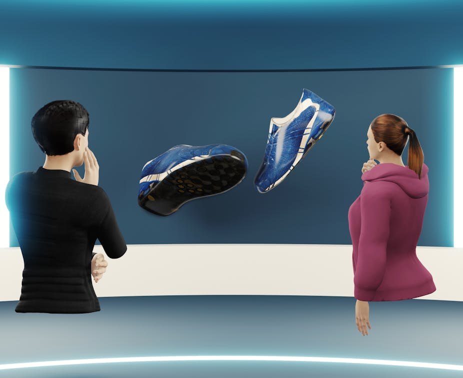Avatars browsing sneakers in the metaverse
