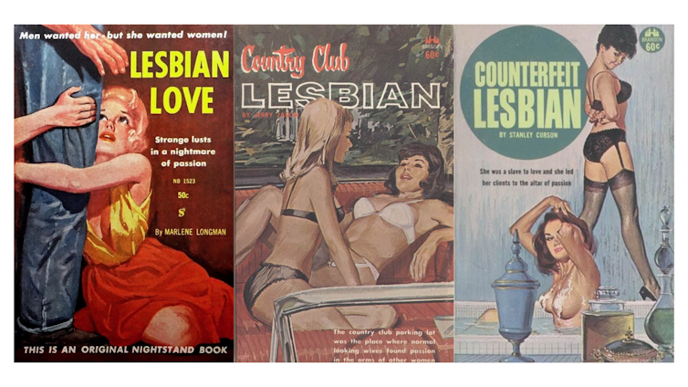 Covers of three lesbian pulp fiction books