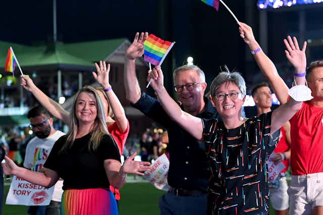 Anthony Albanese and Penny Wong at Mardi Gras in Sydney, March 2022