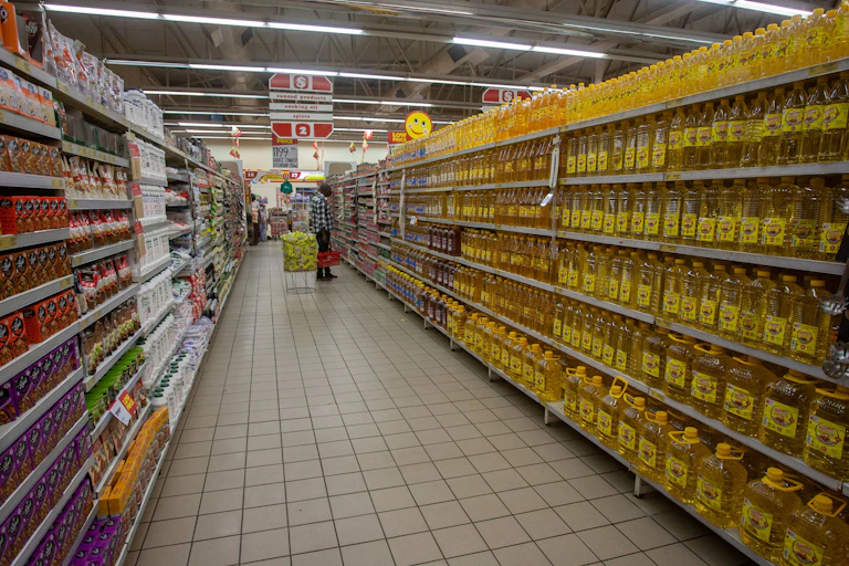 A shelve of goods on display in a store