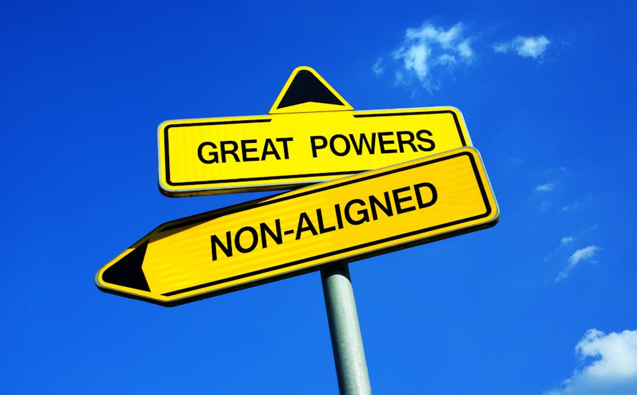 Signpost with Great Powers pointing one way and Non-Aligned pointing the other.