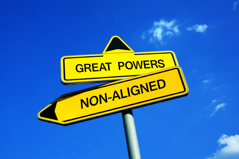 Signpost with Great Powers pointing one way and Non-Aligned pointing the other.