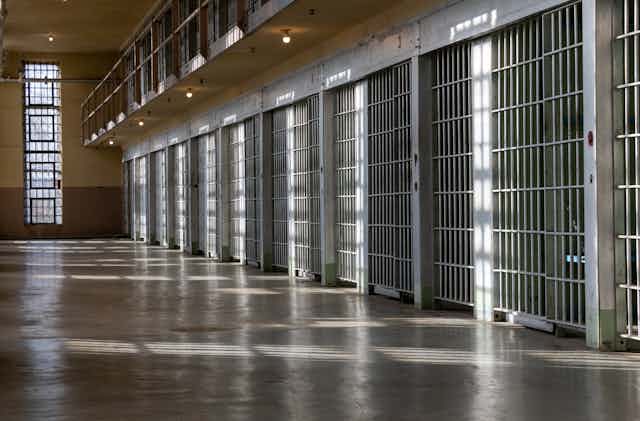A row of empty jail cells