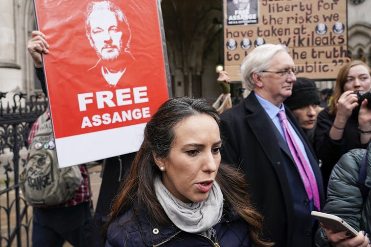 Julian Assange’s partner, Stella Morris, speaks to the media