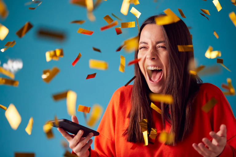Woman winning a prize