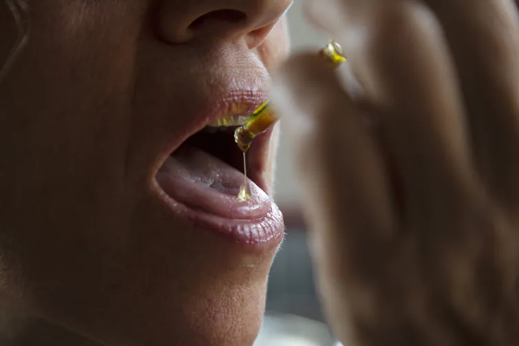 Self medication of CBD oil using an eye dropper