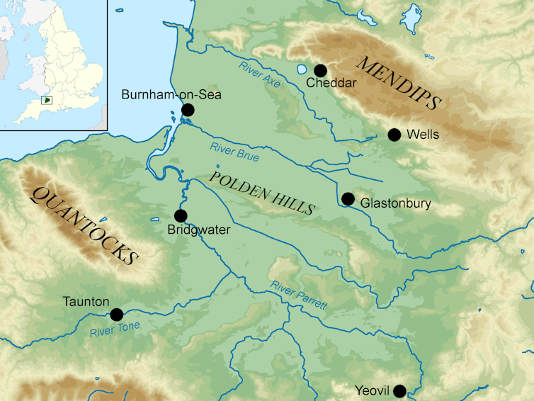 Map of Somerset Levels and Moors