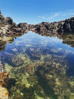 Ocean water and rocks.