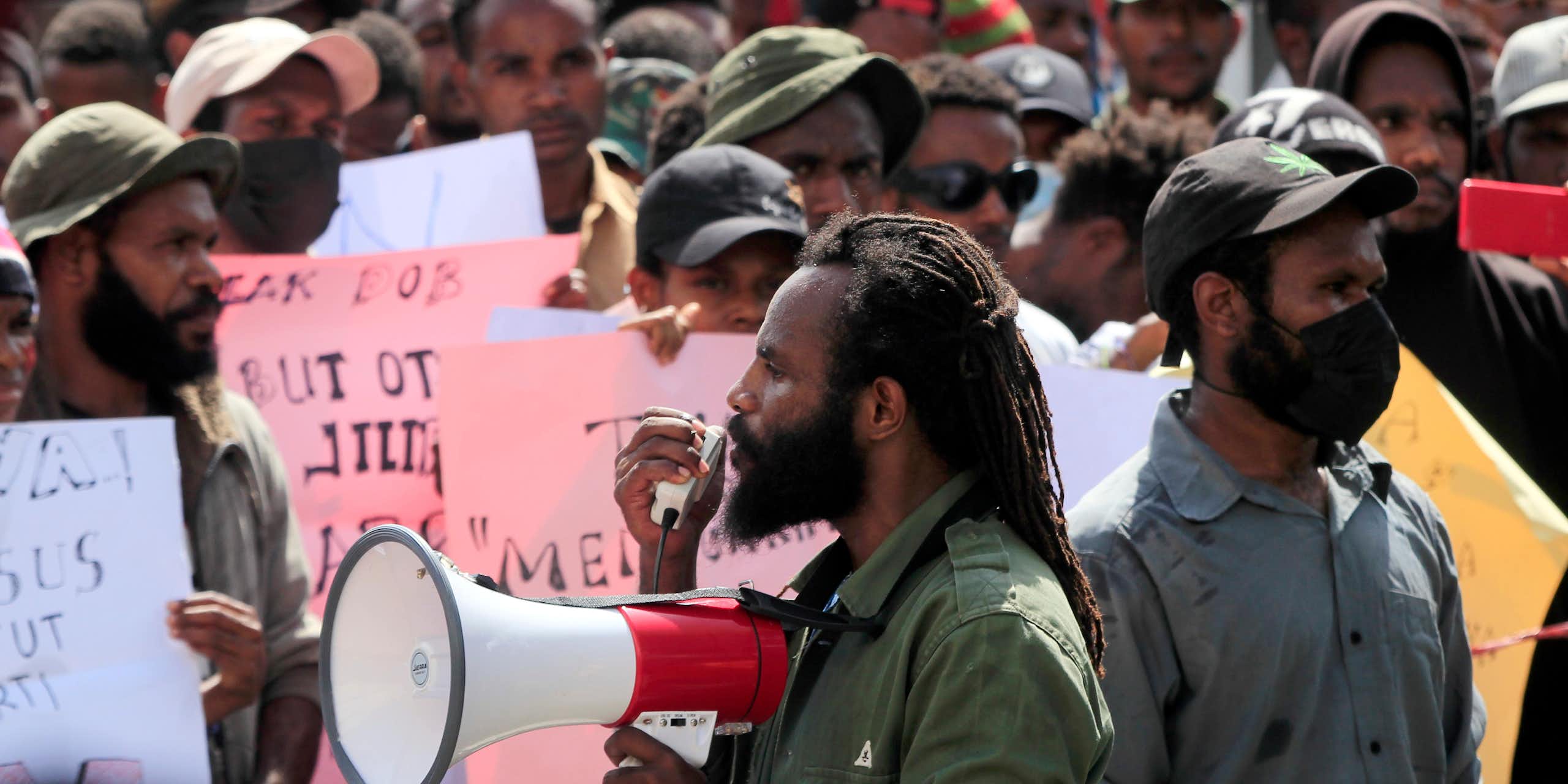 Aksi unjuk rasa sejumlah mahasiswa di Jayapura, Papua.