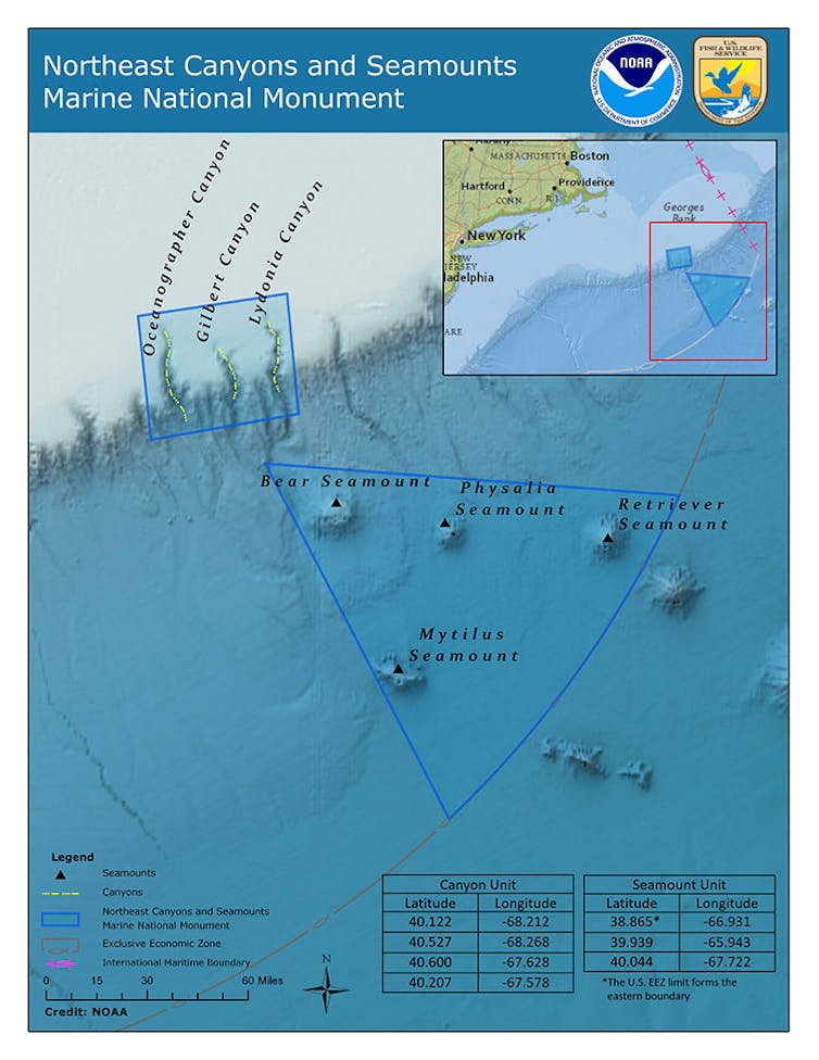 Carte indiquant l'emplacement du monument au large de la côte est.