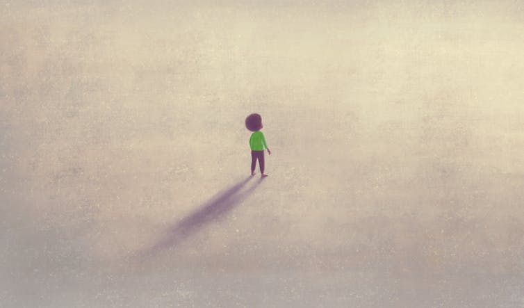 Drawing of small boy surrounded by empty space.