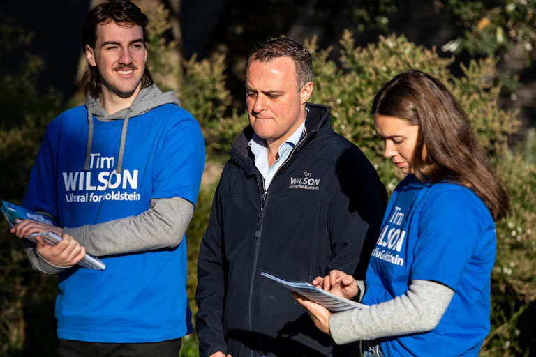 Former MP Tim Wilson campaigning ahead of the 2022 federal election.