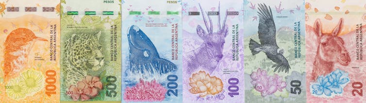 Argentine bank notes featuring animals