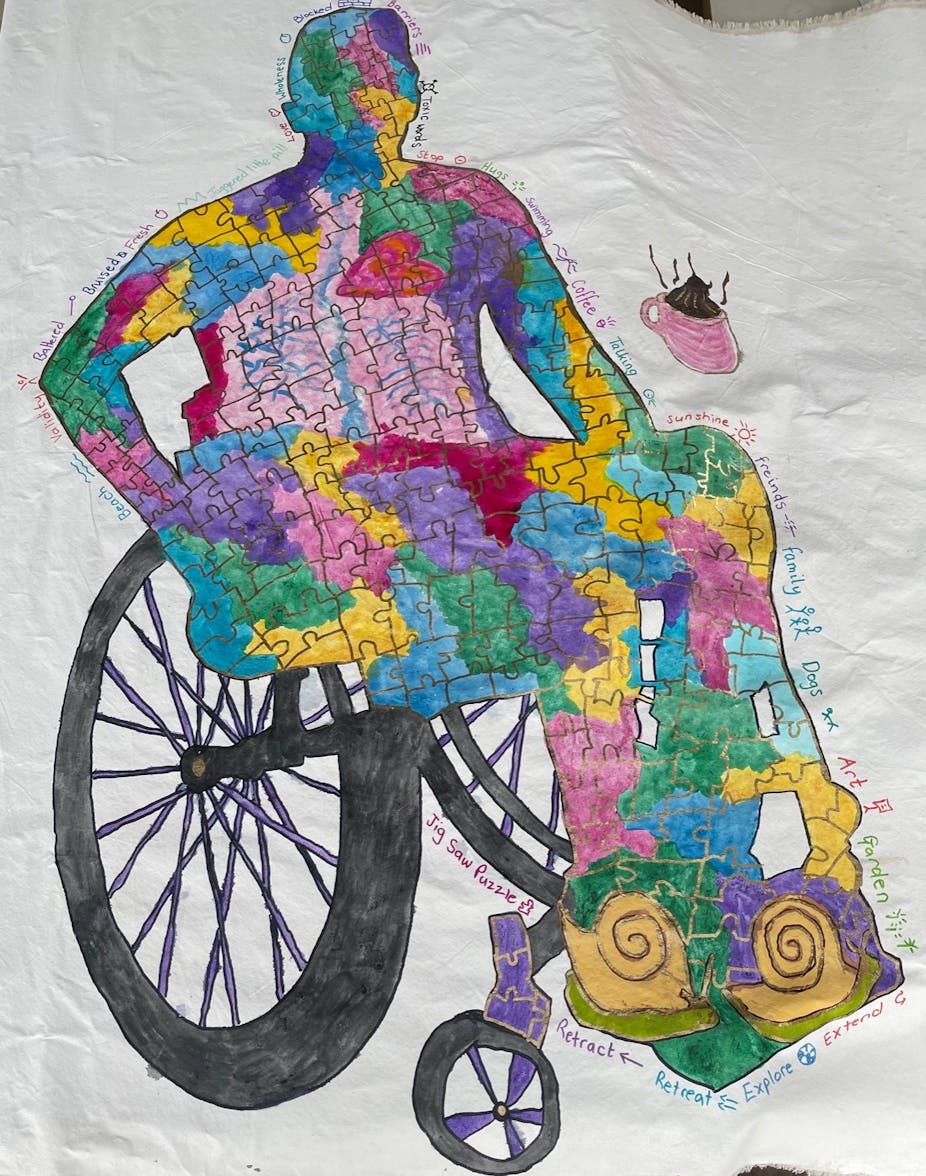 Artwork showing outline of a person in a wheelchair