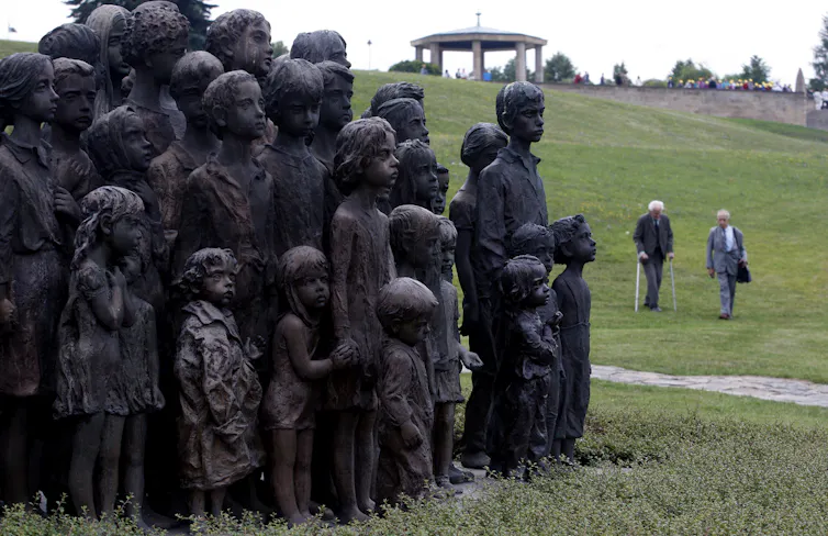 A sculpture portraying the men, women and children of the Czech town of Lidice who were massacred by German soldiers on June 10 1940.