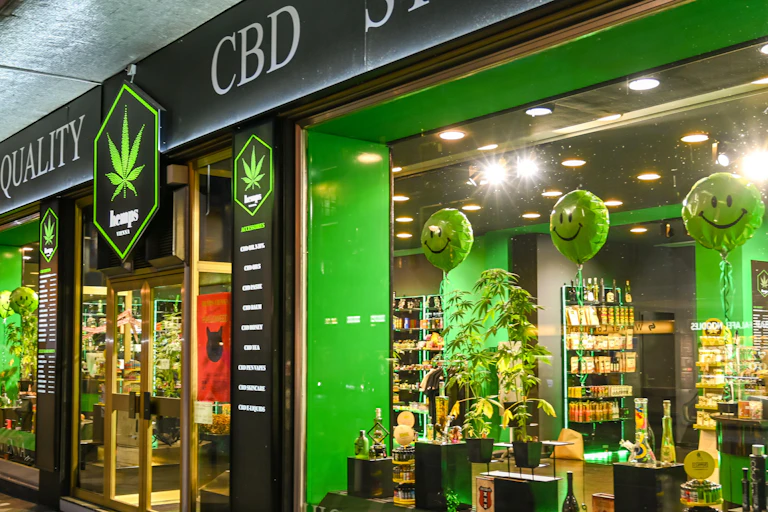 A shopfront with CBD displays.