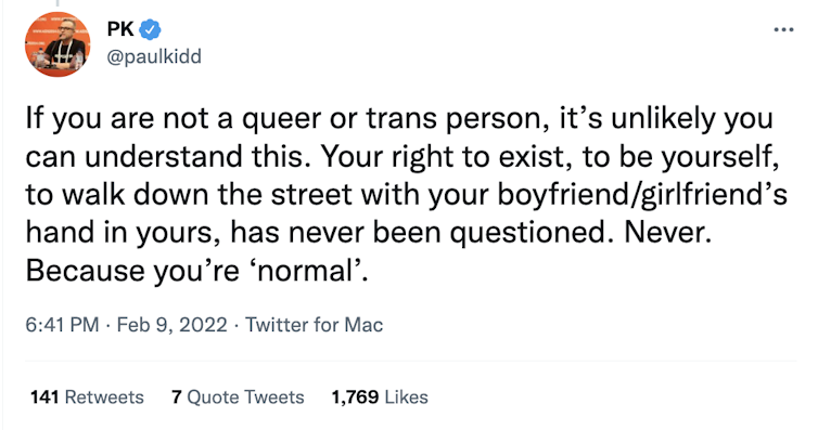 tweet snapshot about being queer and having disability