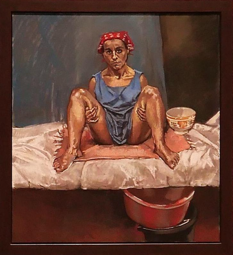 A painting by Paula Rego showing a woman after an abortion.