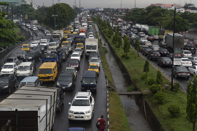 vehicles in slow moving traffic