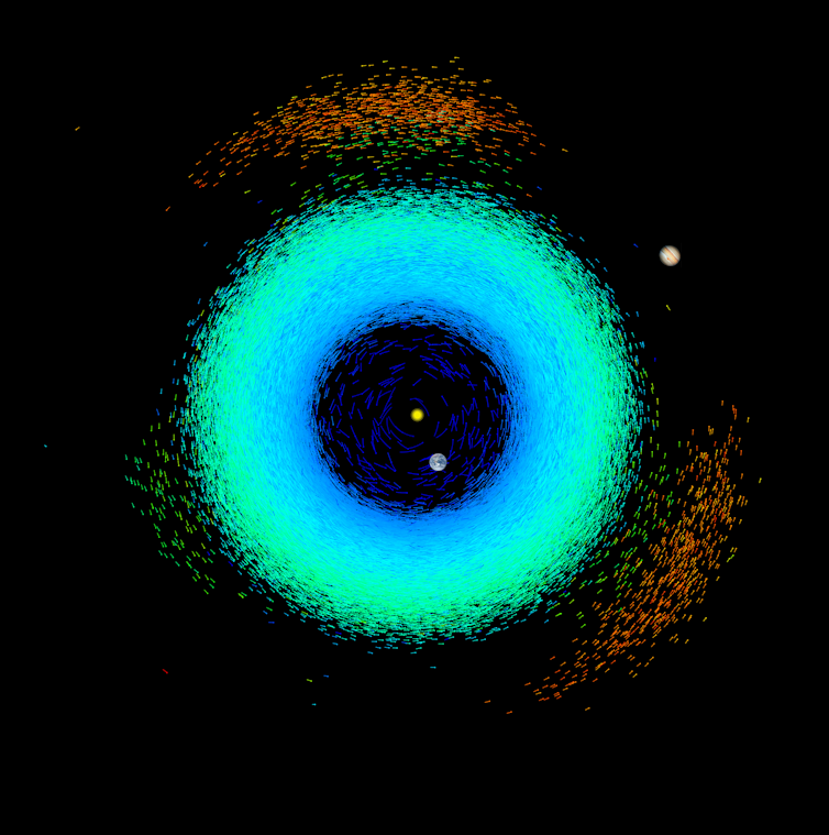 Image of asteroids around the Sun as seen by Gaia.