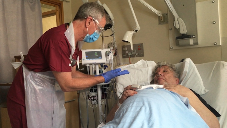Hospital clinician and patient