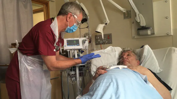 Hospital clinician and patient