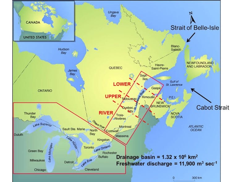 map of Quebec with the St. Lawrence Estuary