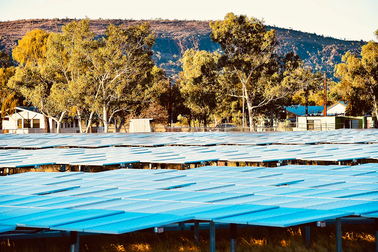 solar panels with homes and trees