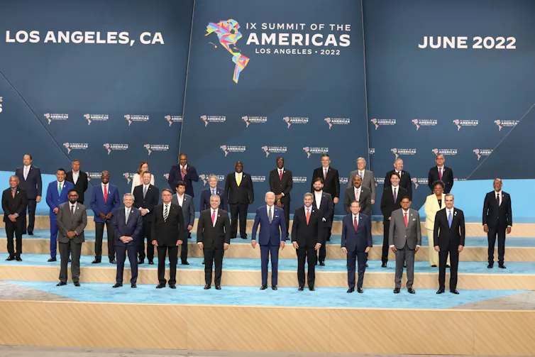 US President Joe Biden (C front), and other world leaders of the Americas, took part in a 'Family Photo' at the IX Summit of the Americas in Los Angeles, California, USA, 10 June 2022.