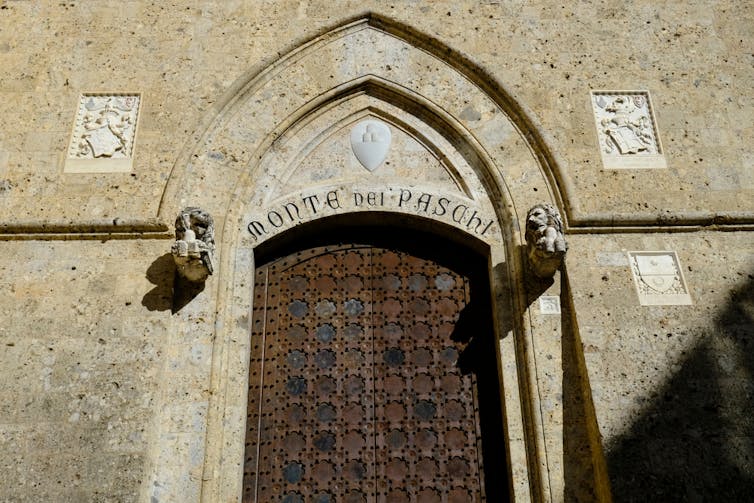 The headquarters of the Banca Monte dei Paschi di Siena, in Siena, Italy.