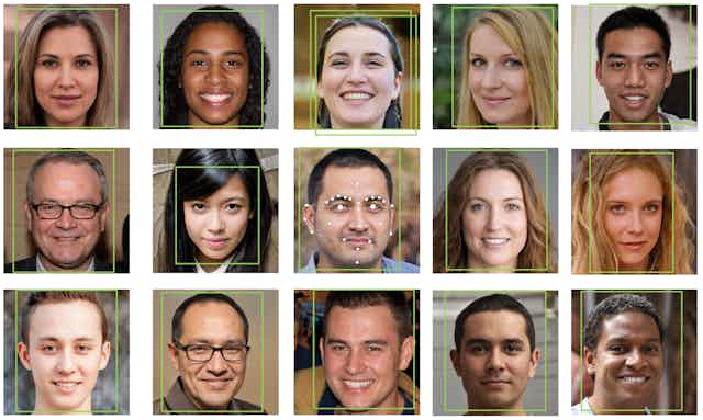 A banner of AI-generated faces from thispersondoesnotexist.com