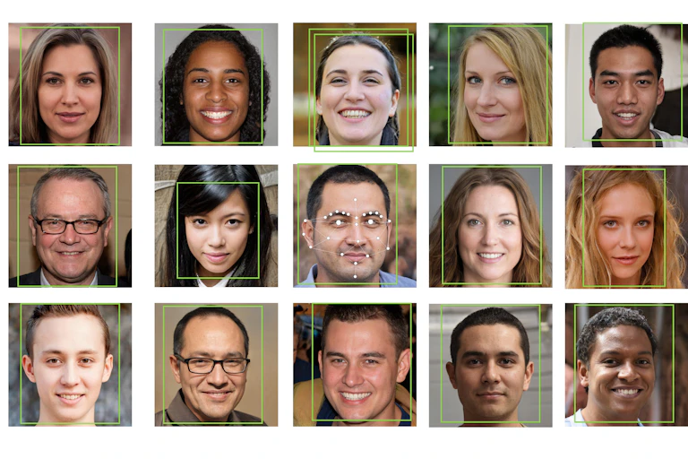 A banner of AI-generated faces from thispersondoesnotexist.com