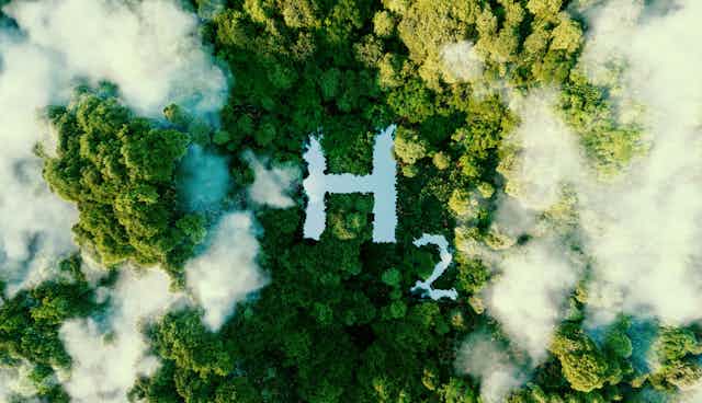 Un maris représentant la formule H2 dans une forêt.