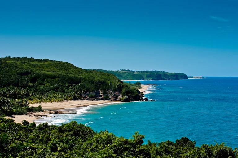 Puerto Rico's southern coastline with forests descending to beaches