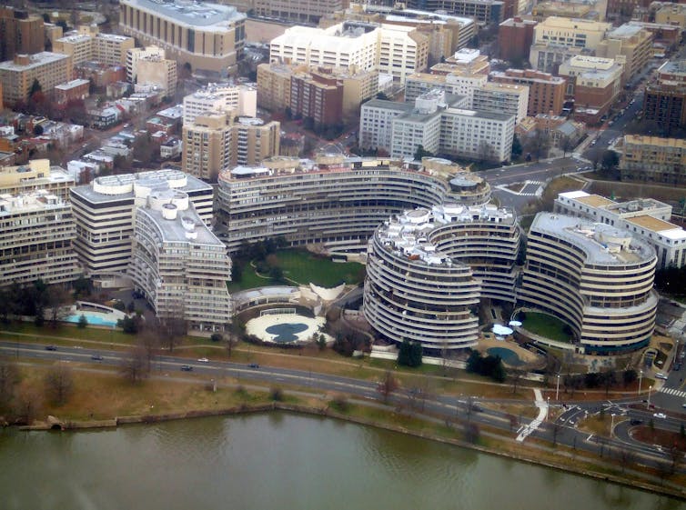 Aerial photo of waterfront hotel and office complex