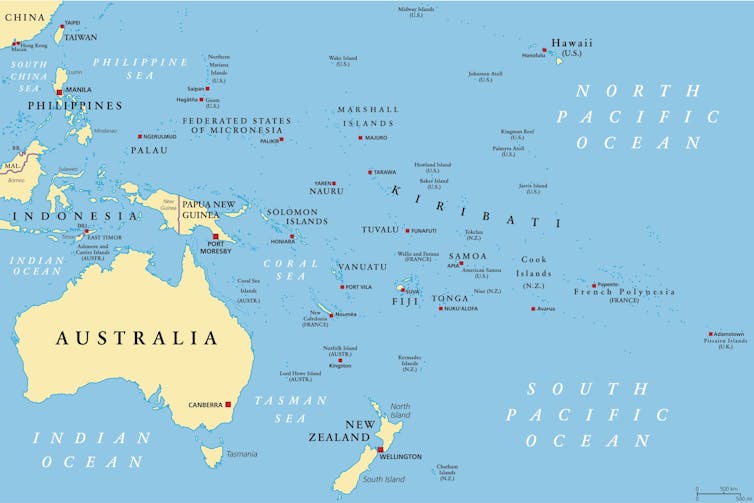 A map showing the Pacific.