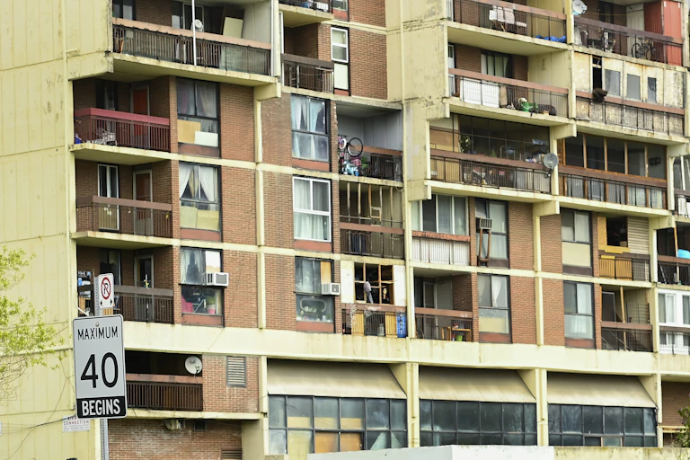An apartment complex is seen.