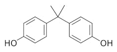 A chemical diagram showing two hexagonal rings with OH on either side.