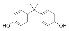 A chemical diagram showing two hexagonal rings with OH on either side.