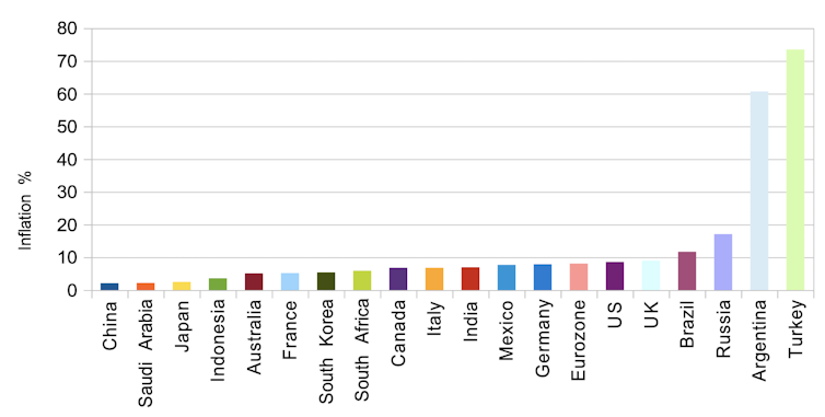 Chart showing inflation rates across the G20