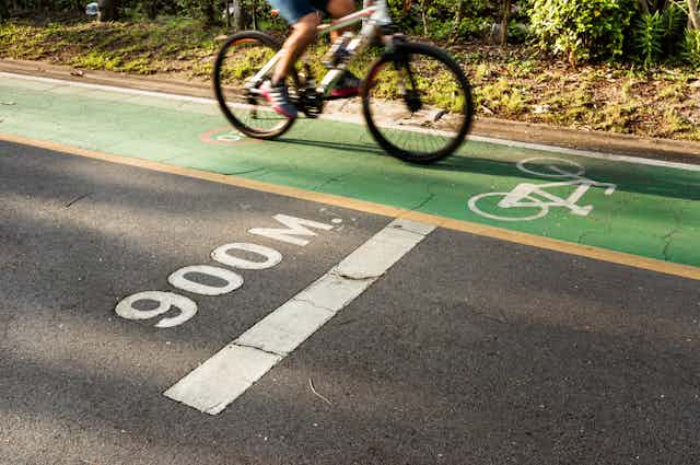 Bike travelling along cycle lane