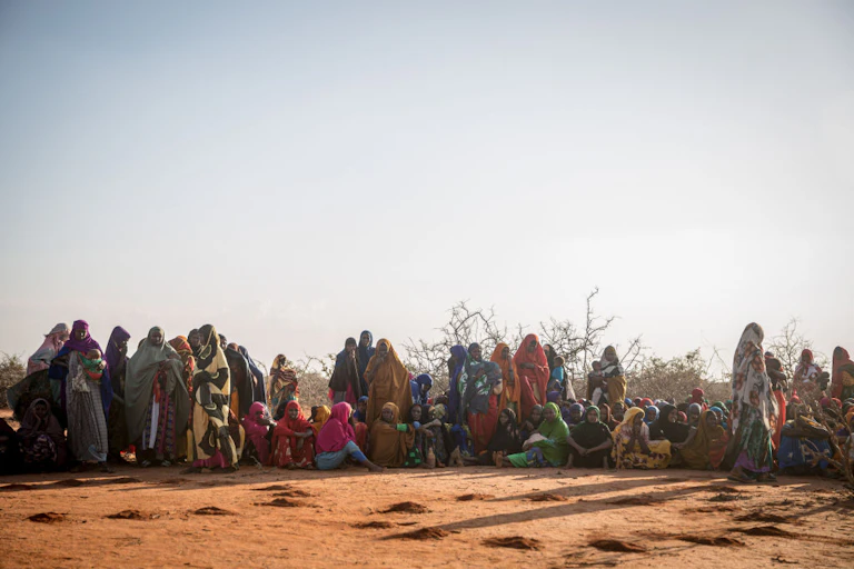 After being displaced by drought, nearly 300 people, mostly women, and children arrived at Qansahley camp in Dollow, Jubaland, Somalia.