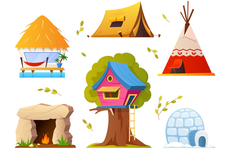 Dessin de différents habitats.