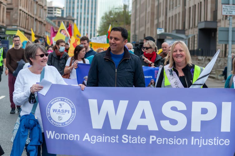 The Scottish Labour Leader Anas Sarwar at a protest over women's pensions.