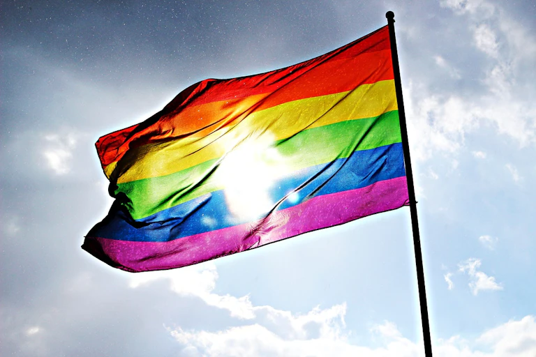 A multi coloured flag.
