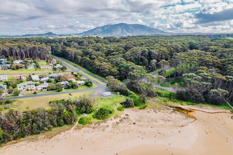 homes and bushland  separated by road