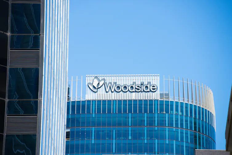 A close up shot of the Woodside building