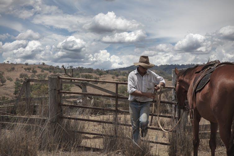 Man and horse on property
